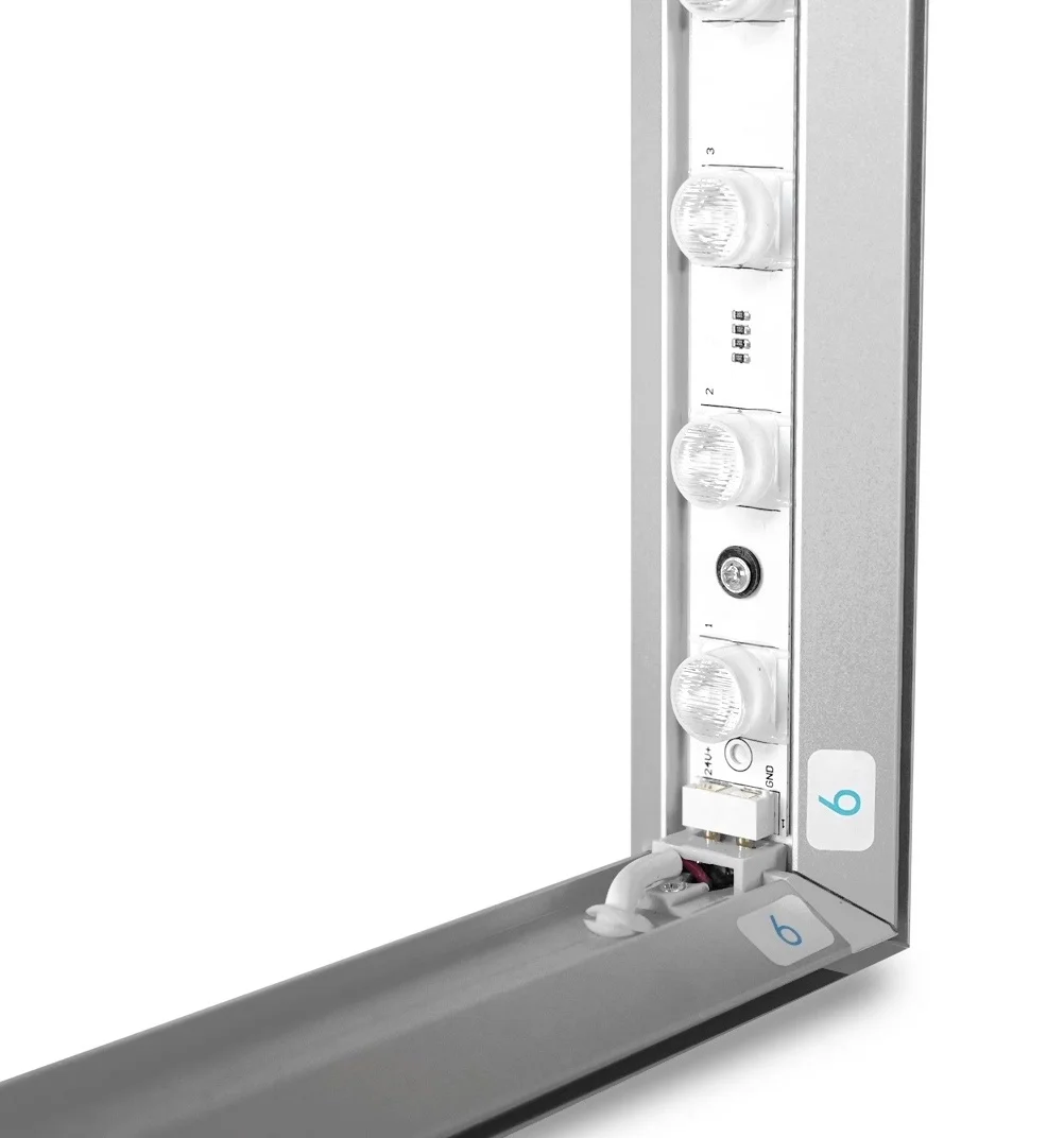 Close-up of the adFrame Slim lightbox frame corner