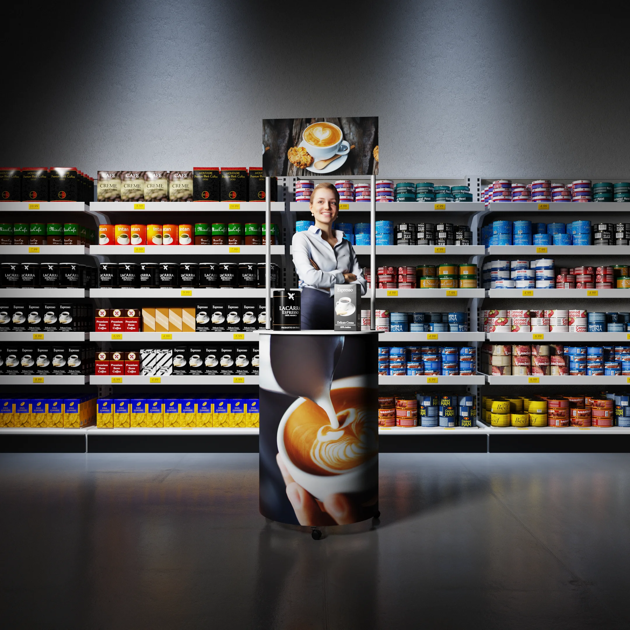 Stoisko degustacyjne z reklamą kawy