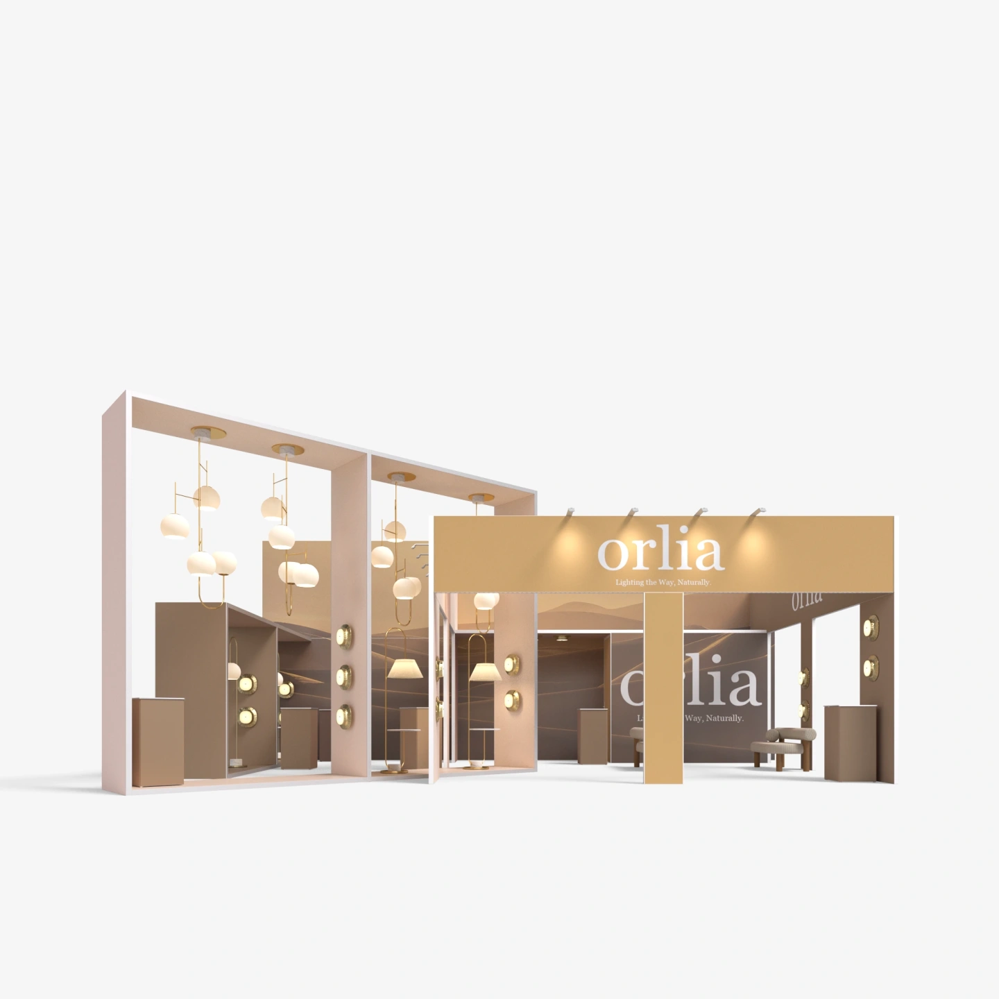 Stand aus mframe System Messestand mit Zonierung