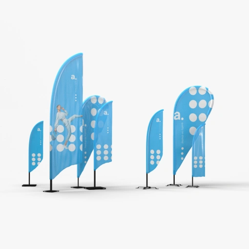 Ensemble de drapeaux bleus de différentes formes et tailles supports promotionnels mobiles pour extérieur et événements