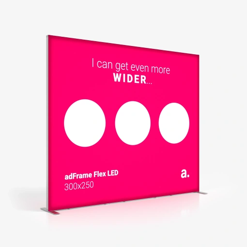 Caixa retroiluminada adFrame Flex LED 300x250 com grafismo promocional