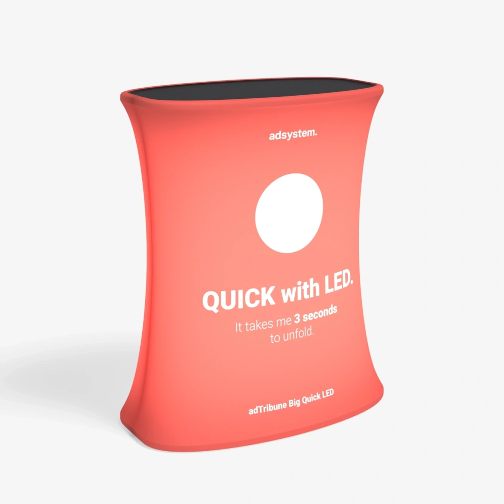 Trybunka reklamowa Big Quick LED z nadrukiem promocyjnym na froncie.