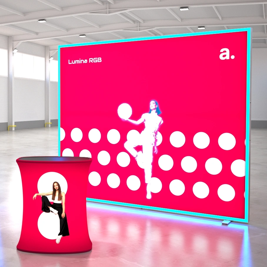 Caja de luz publicitaria de gran formato Lumina RGB en set con mostrador neumático Big Quick LED