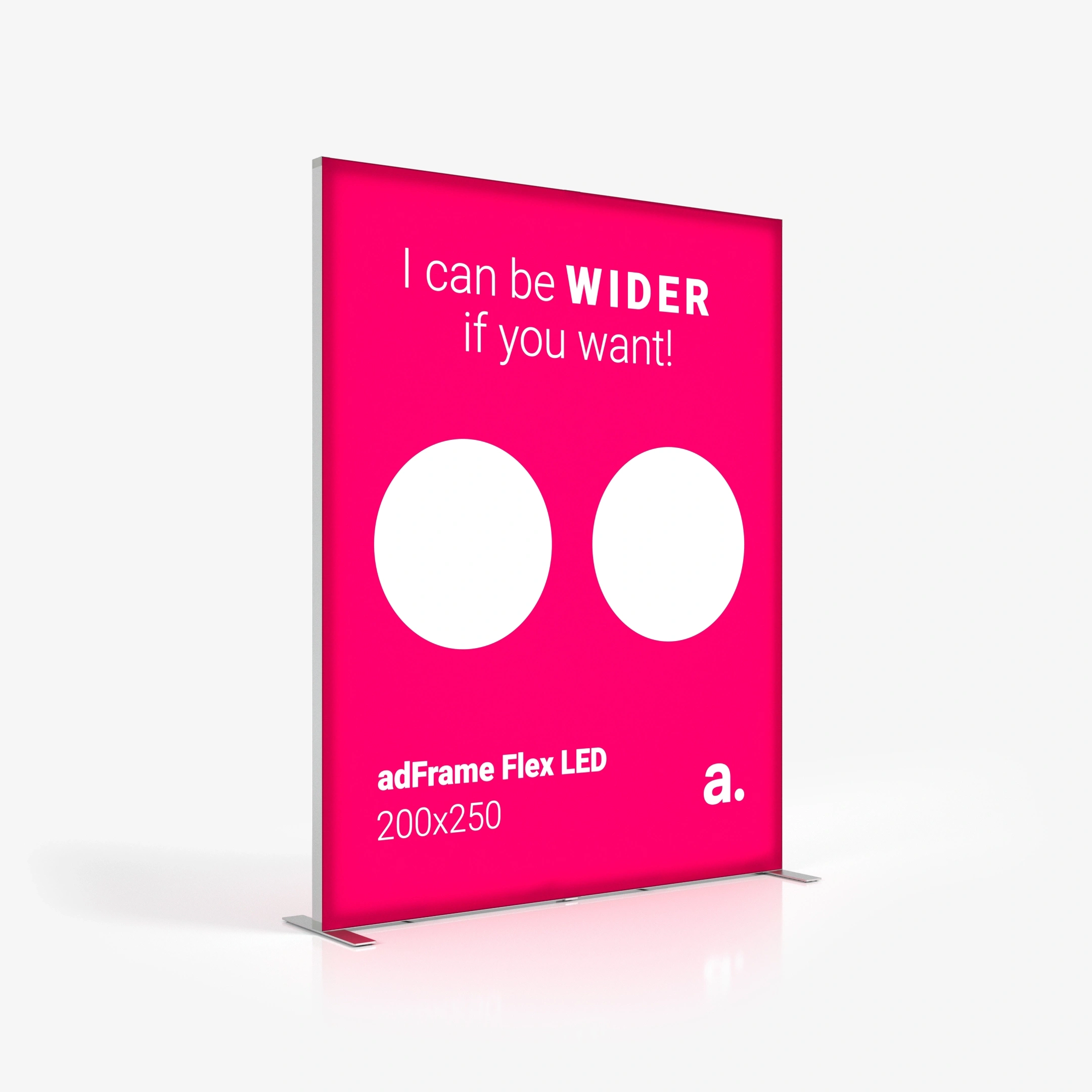 adFrame Flex 200x250 LED advertising lightbox with promotional graphics