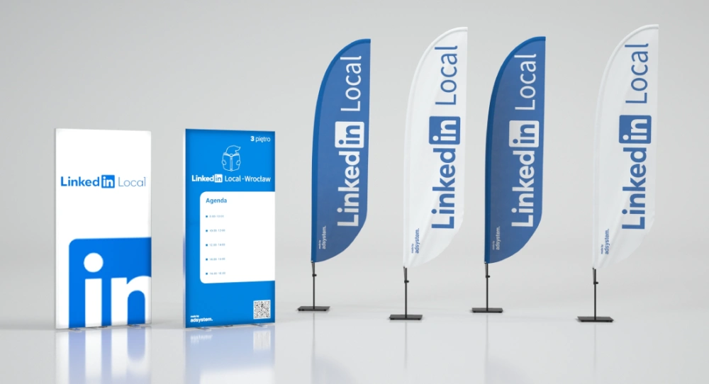 System oznaczeń eventowych LinkedIn Local z agendą wydarzenia.