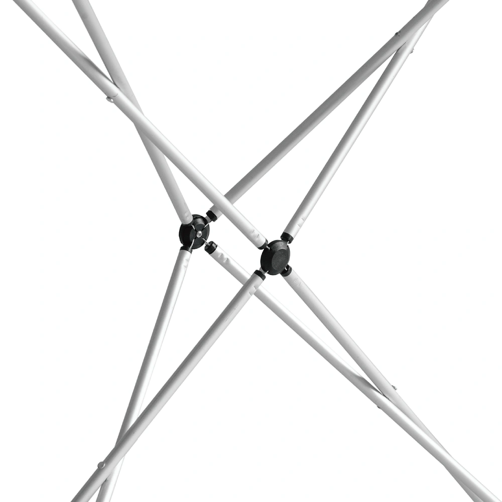 Structure légère et pliable du stand parapluie, conçue pour un montage rapide sans outils.