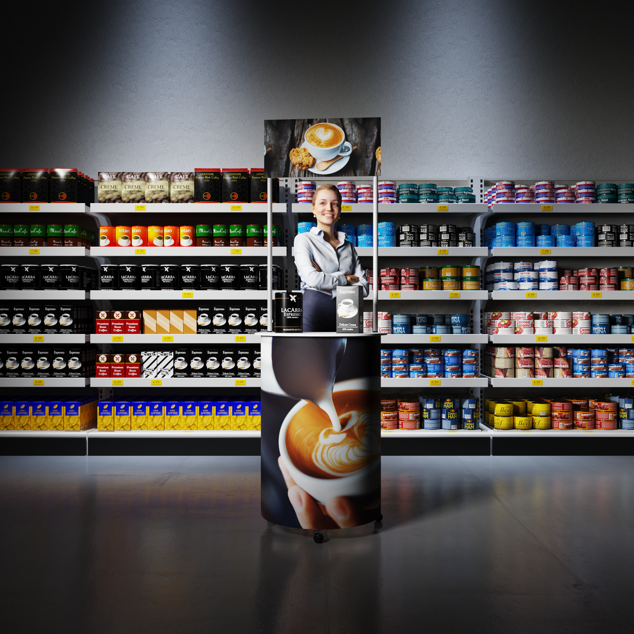 Stoisko degustacyjne z reklamą kawy