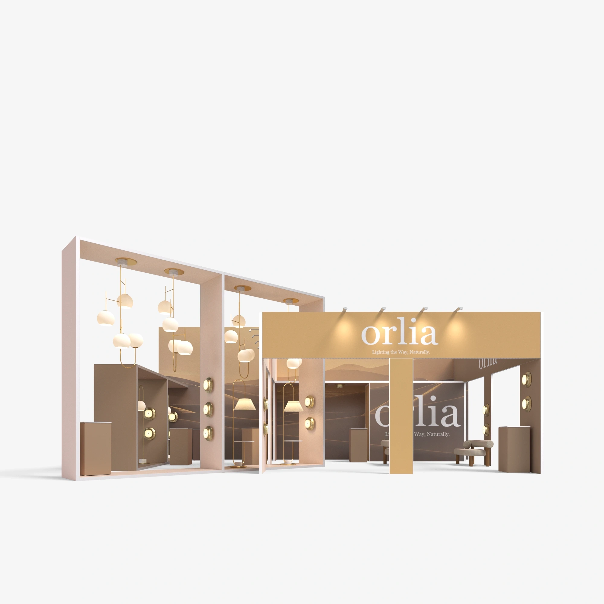 Stand built with the mFrame system trade fair stand with divided zones