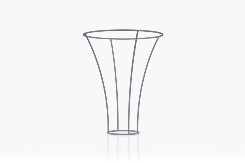 Estructura de aluminio ligera, compuesta por tubos de aluminio en forma de cono.