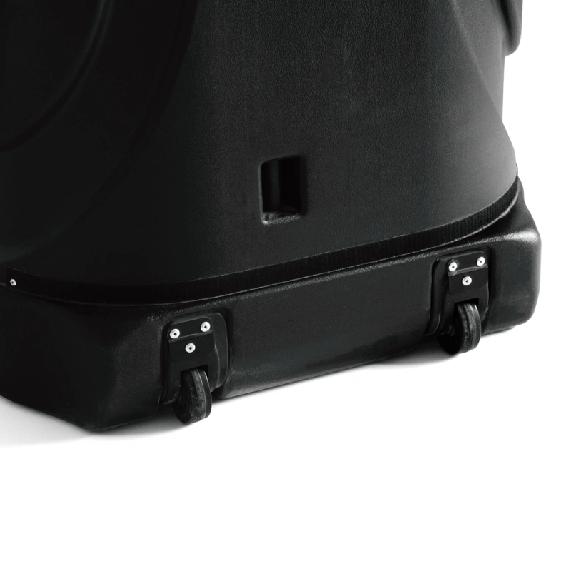 Valise de transport robuste à roulettes, fournie avec le stand parapluie pour un déplacement facile et sécurisé.