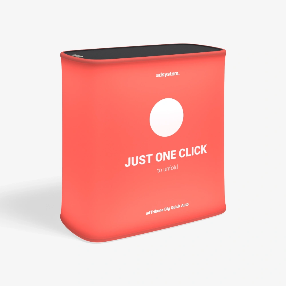 Trybunka reklamowa Big Quick LED Auto z logo adsystem i napisem: Just one click.