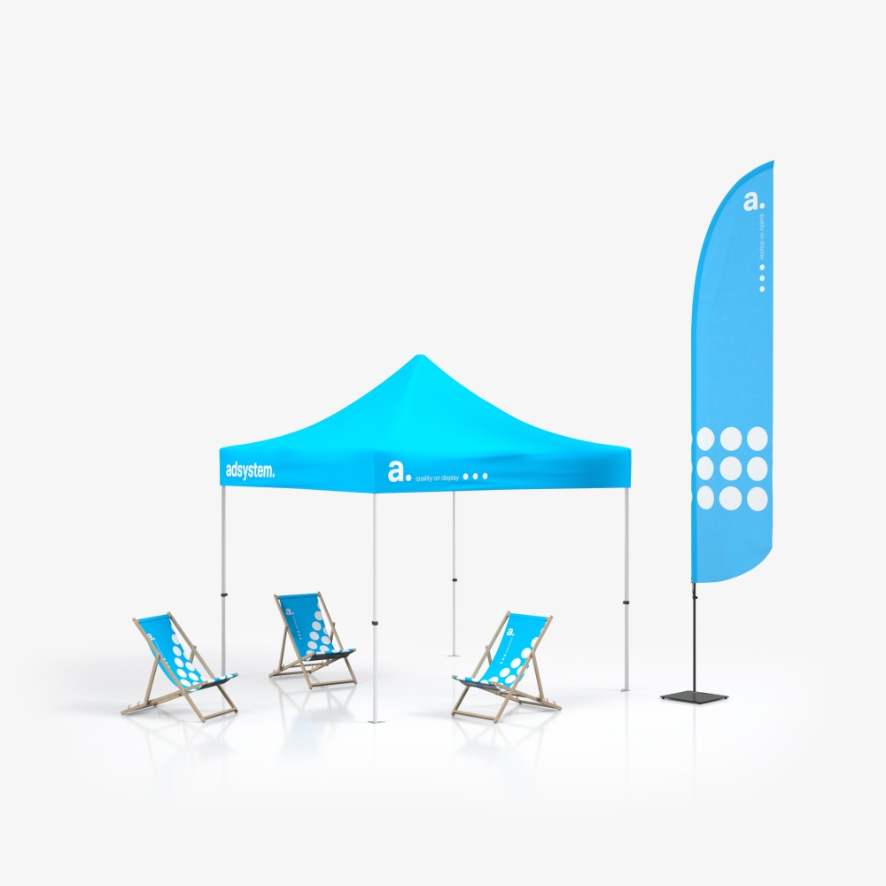 Zestaw outdoorowy Economy: namiot reklamowy, leżaki i stolik promocyjny